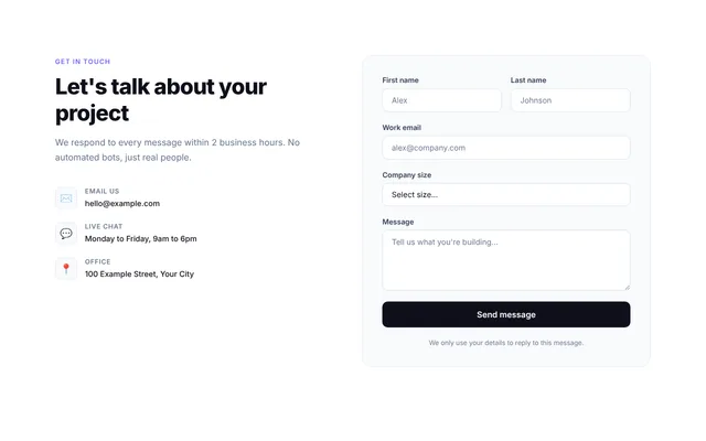 Preview of contact form