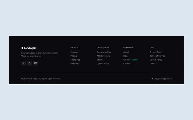 Preview of full dark footer